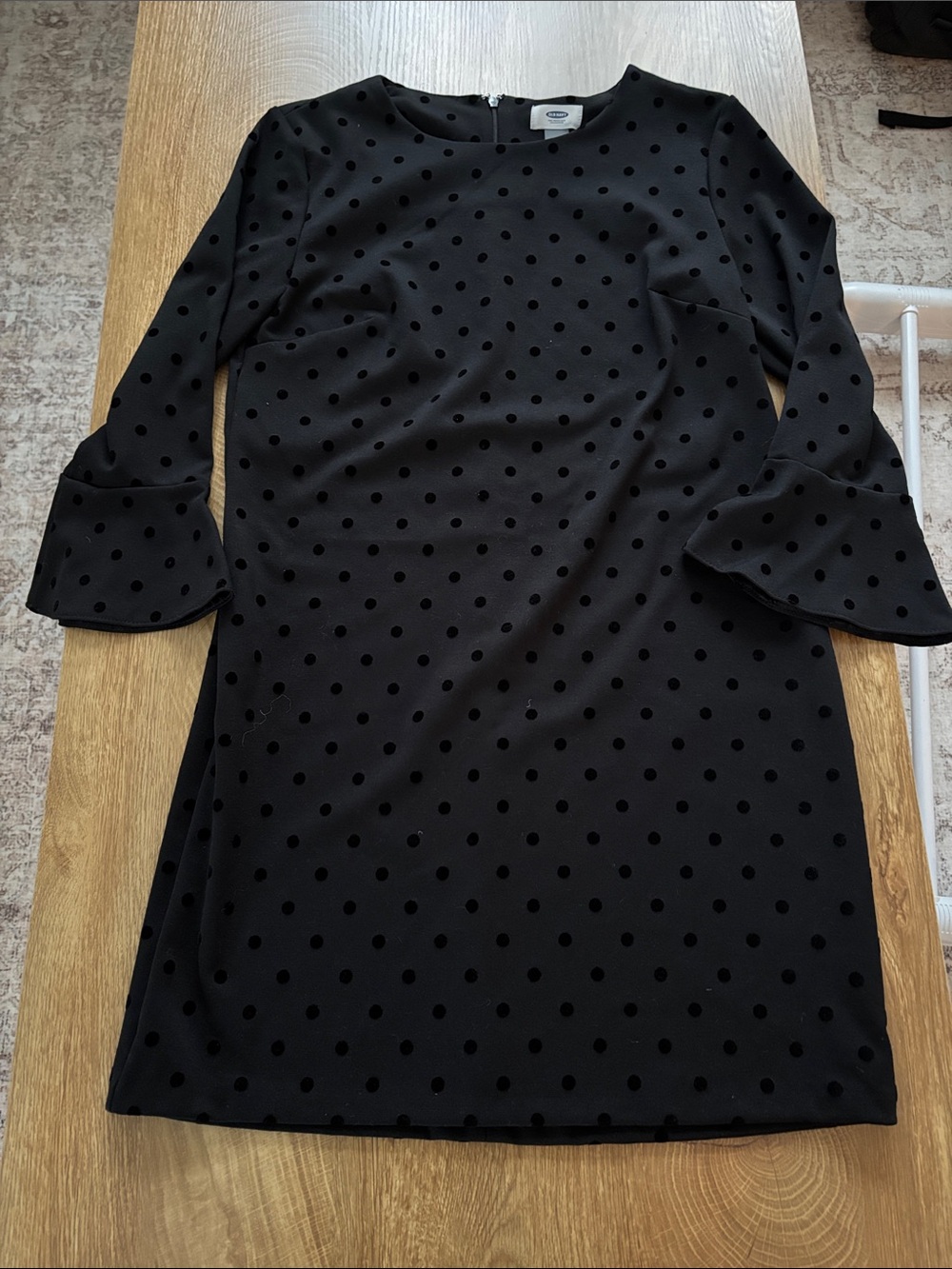 Old Navy Black Polka Dot Midi Dress with Bell Sleeves